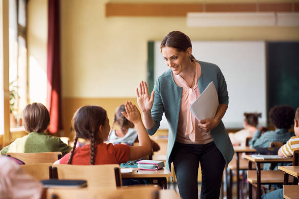 Teacher using School+ LMS to manage class